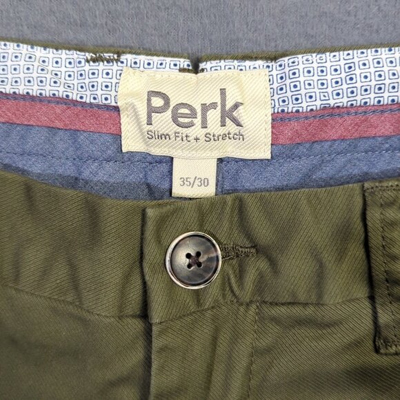 Perk Pants Men's 35x30 Green Feel Good Chino Slim Stretch Casual 5 Pocket - Picture 8 of 10